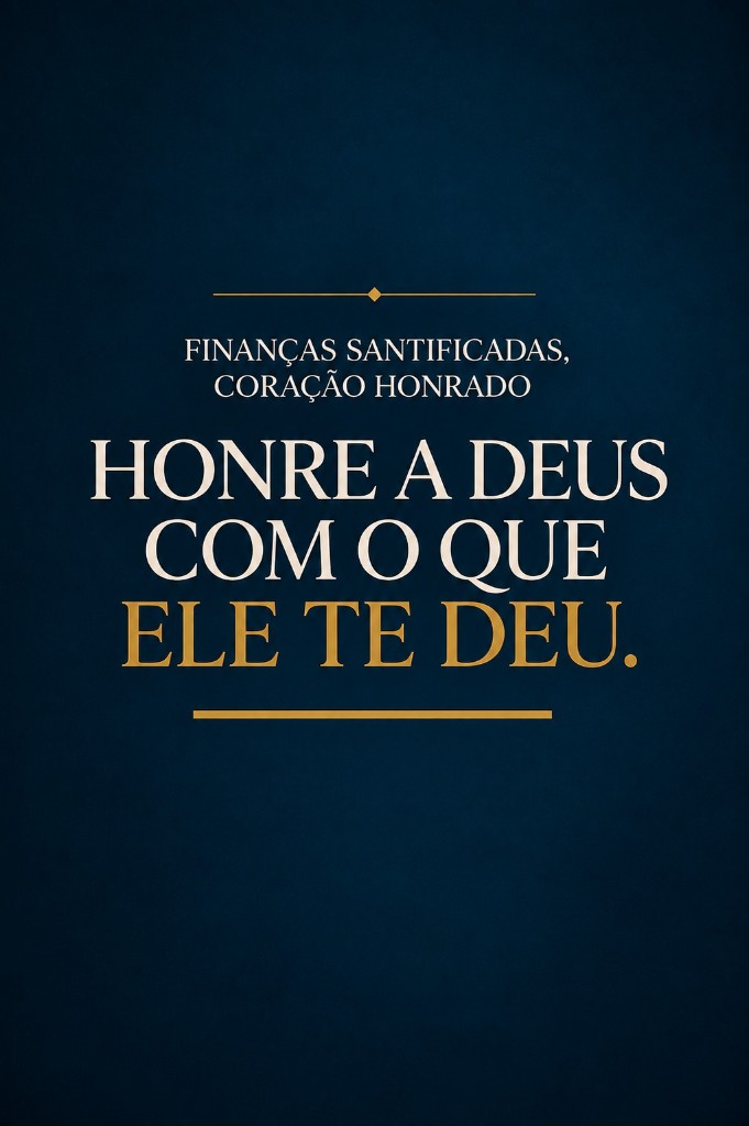 Cartaz azul-marinho com o texto Finanças santificadas, coração honrado e Honre a Deus com o que Ele te deu